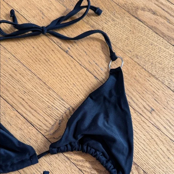 Source Unknown Black Triangle String Bikini Top with Silver Rings - Picture 3 of 5